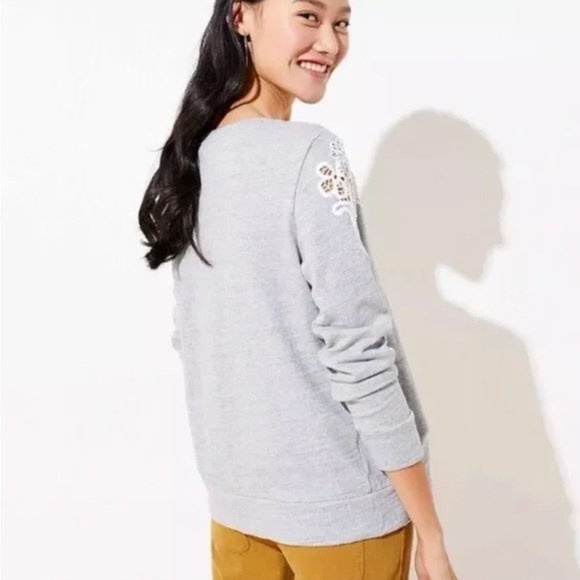 Loft Gray Sweater Lace Detail - Picture 3 of 8